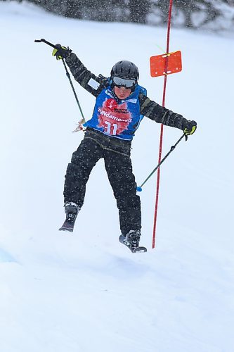 Nine-year-old William Boulton of Manitou launches himself off a beginner jump at Holiday Mountain. (Matt Packwood/The Brandon Sun)