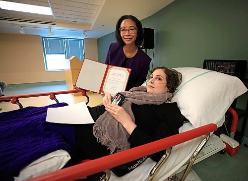 RUTH BONNEVILLE / FREE PRESS
LOCAL - Shawna's award presentation
Sen. Flordeliz (Gigi) Osler presents Free Press columnist Shawna Forester Smith with the King Charles Coronation Medal from the Gov.-Gen. of Canada at Deer Lodge Thursday.
Shawna was chosen for her 15 years of advocacy work in health care, including her most recent efforts of documenting the state of health care from her chronic care bed at Deer Lodge.
See Story
Jan 23rd,, 2025