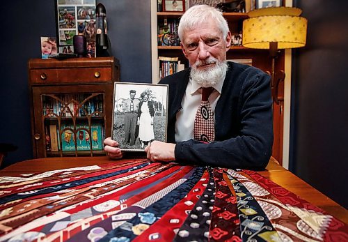 JOHN WOODS / FREE PRESS
Paul Rempel, who collects ties from the 1940s, shows some of his collection with a photo of his parents David and Kathryn at his home Tuesday, January 28, 2025.
Reporter: dave
