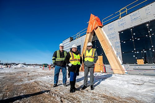 MIKAELA MACKENZIE / FREE PRESS
	

Warren Thorvaldson, project manager at Treaty One Construction (left), Kathleen Bluesky, CEO of Treaty One Development Corporation (T1DC), and Cody Mercer, T1DC chief development officer, at the Naawi-Ooodena development at old Kapyong property on Friday, Jan. 31, 2025. The first building in progress on the billion dollar development is the gas bar. 

For Martin Cash story.
Winnipeg Free Press 2025