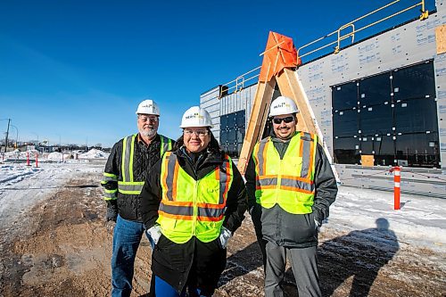MIKAELA MACKENZIE / FREE PRESS
	

Warren Thorvaldson, project manager at Treaty One Construction (left), Kathleen Bluesky, CEO of Treaty One Development Corporation (T1DC), and Cody Mercer, T1DC chief development officer, at the Naawi-Ooodena development at old Kapyong property on Friday, Jan. 31, 2025. The first building in progress on the billion dollar development is the gas bar. 

For Martin Cash story.
Winnipeg Free Press 2025