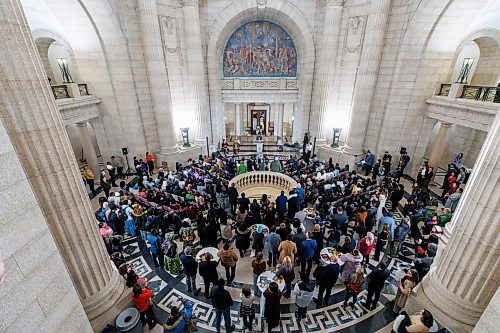 MIKE DEAL / FREE PRESS
Health, Seniors and Long-Term Care Minister Uzoma Asagwara talks to a crowded rotunda at the Manitoba Legislative Building Thursday afternoon during a celebration of Black History Month.
Reporter: Maggie Macintosh
250206 - Thursday, February 06, 2025.