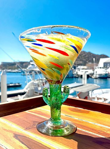 Steve MacNaull / Free Press
A close up of the house margarita at Angler’s Landing, which is served up in a glass garnished with a cactus stem.