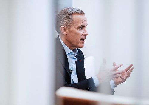 JOHN WOODS / FREE PRESS
Mark Carney, candidate for the Liberal party leadership, talks to Dan Lett at Launch Co-working Space Monday, February 10, 2025.
Reporter: dan