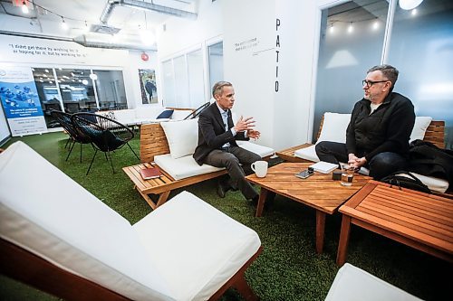 JOHN WOODS / FREE PRESS
Mark Carney, candidate for the Liberal party leadership, talks to Dan Lett at Launch Co-working Space Monday, February 10, 2025. 

Reporter: dan