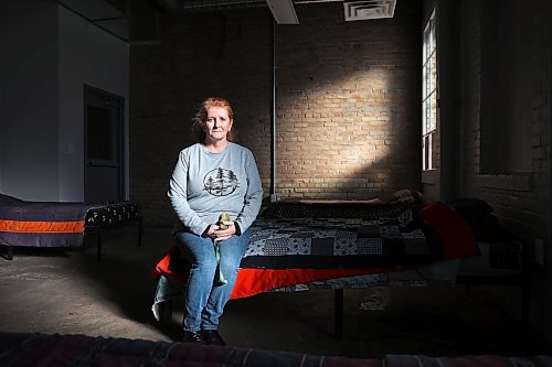 Heather Symbalisty, executive director of Samaritan House Ministries, sits in Brandon’s Safe and Warm Shelter on Tuesday afternoon. (Photos by Tim Smith/The Brandon Sun)