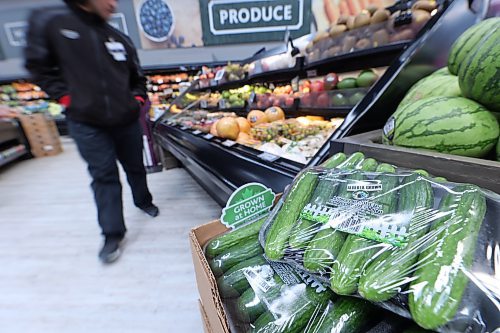 Heritage Co-op has been advertising locally grown items on its shelves — a useful marketing tool as many local customers have been asking for Canadian-made products in light of punishing U.S. tariffs that may be imposed on imported Canadian products next month. (Matt Goerzen/The Brandon Sun) 