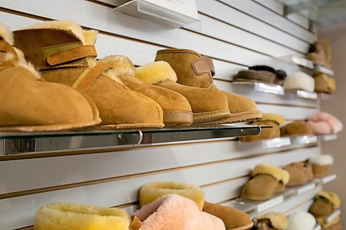 BROOK JONES/FREE PRESS
Sheepskin slippers are pictured in the showroom at Lambskin Specialties/The Wonderful World of Sheepskin, a local manufacturer and storefront, at 250 Dufferin Ave. in Winnipeg, Man., Wednesday, Feb. 12, 2025.