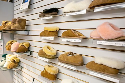BROOK JONES/FREE PRESS
Sheepskin slippers are pictured in the showroom at Lambskin Specialties/The Wonderful World of Sheepskin, a local manufacturer and storefront, at 250 Dufferin Ave. in Winnipeg, Man., Wednesday, Feb. 12, 2025.