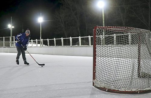 Fifteen year-old Mason Harvey skates at the Central Community Centre in Brandon. On a night that the overnight low reached -32 degrees, it was -26 below at the time he was working on his hockey skills. (Matt Packwood/The Brandon Sun) Feb. 11, 2025