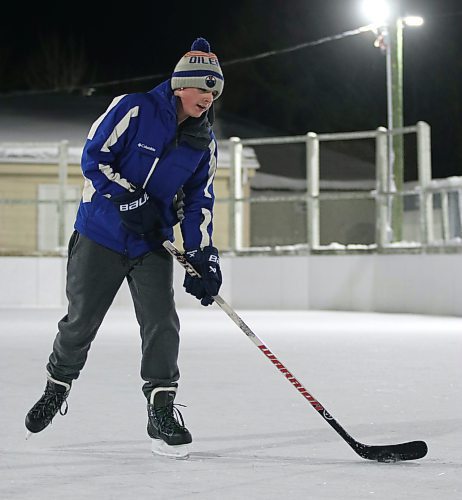 Fifteen year-old Mason Harvey skates at the Central Community Centre in Brandon. On a night that the overnight low reached -32 degrees, it was -26 below at the time he was working on his hockey skills. (Matt Packwood/The Brandon Sun) Feb. 11, 2025