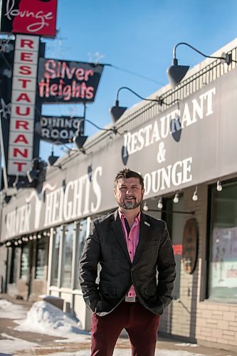BROOK JONES/FREE PRESS
Tony Siwicki, 48, chair of the Manitoba Restaurant & Foodservices Association and owner of Silver Heights Restaurant, stands in front of the restaurant and lounge at 2169 Portage Ave. in Winnipeg, Man., Friday, Feb. 14, 2025.