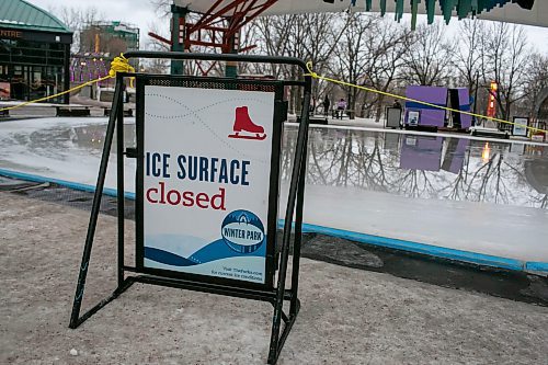 BROOK JONES/FREE PRESS
Due to warm daytime temperatures the skating rink Under the Canopy inside the Winter Park at The Forks in Winnipeg, Man., closed. Pictured: The ice skating rink Under the Canopy Monday, Feb. 24, 2025.
