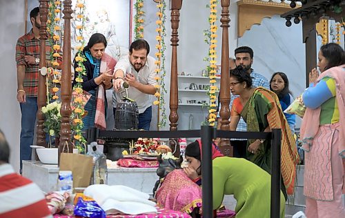 Ruth Bonneville / Free Press

Faith Religious Hindu Celebration

Photo of members of the local Hindu community making offerings to the  Shiva Lingam -a sacred stone emblem, which is a symbol of Lord Shiva.  

Local members of the Hindu community take part in Maha Shivaratri (The Great Night of Lord Shiva), at the Hindu Temple and Cultural Centre -Hindu Society of Manitoba, Wednesday. 

See story by Romona

February  26th, 2025