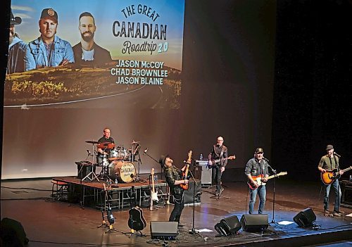 05032025
Country music artists Jason McCoy, Jason Blaine and Chad Brownlee perform together at the Western Manitoba Centennial Auditorium as part of their The Great Canadian Roadtrip 2.0 tour on Wednesday evening. 
(Tim Smith/The Brandon Sun)