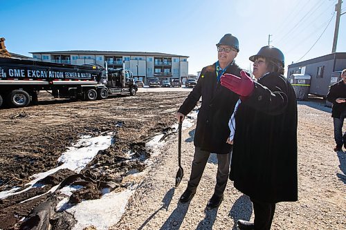 MIKAELA MACKENZIE / FREE PRESS
	

Mayor Scott Gillingham (left) and councillor Janice Lukes at the sod-turning ceremony for a Rockport Investment Group development at 1365 Lee Boulevard on Thursday, March 6, 2025. The build is funded by CMHC, and 15% of the units will be designated as affordable housing.

Standup.
Winnipeg Free Press 2025