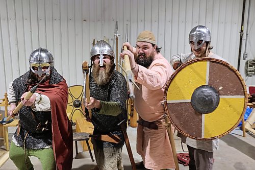 Left; Vikingsre-enactors with Markland Vikings Mark Peters, James Welbourne, Stefan Lindal, and Aaron Sauve in historical Vikings costume during the Westman Gaming Expo in the Manitoba Room Keystone Centre Sunday morning. (Abiola Odutola/The Brandon Sun)
