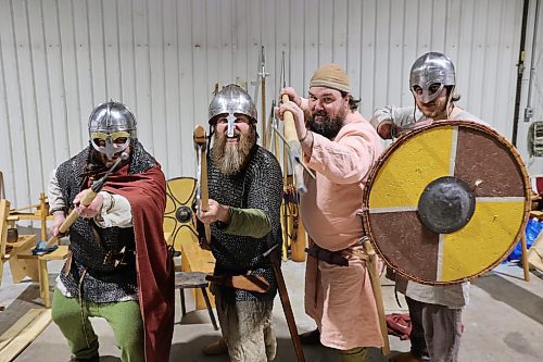 Left; Markland Vikings Group members Mark Peters, James Welbourne, Stefan Lindal, and Aaron Sauve in historical Vikings costume during the Westman Gaming Expo in the Manitoba Room Keystone Centre Sunday morning. (Abiola Odutola/The Brandon Sun)