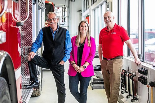 MIKAELA MACKENZIE / FREE PRESS
	

Brian Nash (left, vice president of sales), Lisa Suche (purchasing manager), and Robert Pike (corporate services manager) at Fort Garry Fire Trucks on Thursday, March 13, 2025. 

For Aaron Epp story.
Winnipeg Free Press 2025