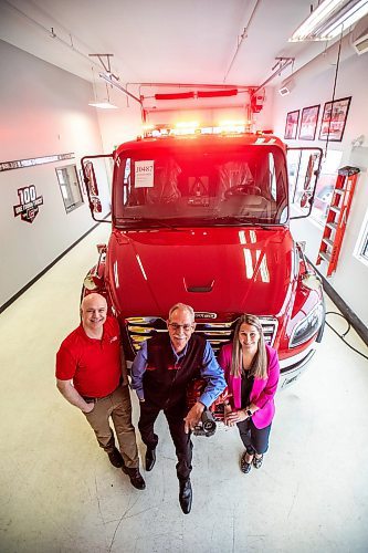 MIKAELA MACKENZIE / FREE PRESS
Robert Pike (left, corporate services manager), Brian Nash (vice president of sales), and Lisa Suche (purchasing manager) at Fort Garry Fire Trucks on Thursday, March 13, 2025.
For Aaron Epp story.
Winnipeg Free Press 2025