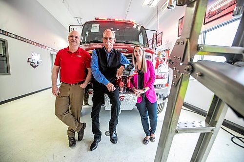 MIKAELA MACKENZIE / FREE PRESS
Robert Pike (left, corporate services manager), Brian Nash (vice president of sales), and Lisa Suche (purchasing manager) at Fort Garry Fire Trucks on Thursday, March 13, 2025.
For Aaron Epp story.
Winnipeg Free Press 2025