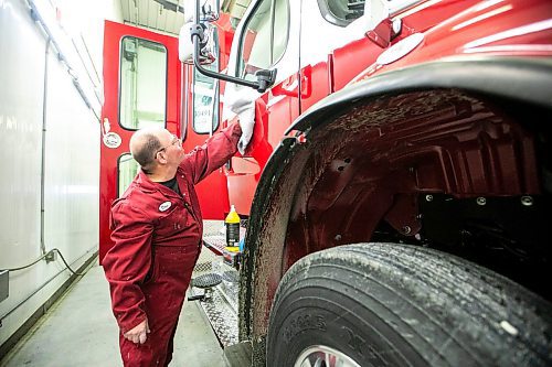 MIKAELA MACKENZIE / FREE PRESS
	

Dave Felske, paint booth team lead, buffs a finished truck (which is headed for Dauphin, Manitoba) as part of the detailing process at Fort Garry Fire Trucks on Thursday, March 13, 2025. Heճ worked at the company for 35 years, and is retiring March 14th.

For Aaron Epp story.
Winnipeg Free Press 2025