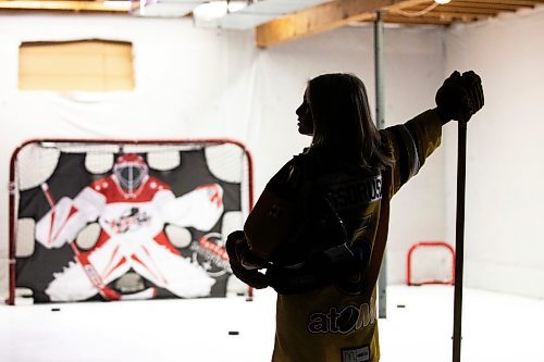 MIKAELA MACKENZIE / FREE PRESS
	

The boy who has been suspended from all hockey related activities in south Winnipeg by the South Winnipeg Hockey Association (due to his parents filing a defamation lawsuit against the association) in his basement training area on Friday, March 14, 2025. 

For Scott story.
Winnipeg Free Press 2025