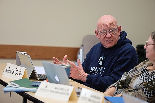 Brandon University president David Docherty tells the board of governors the university witnessed a sharp decline in international student applications and admissions, lowest between 2021 and 2025, Saturday morning. (Abiola Odutola/The Brandon Sun)
