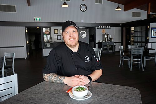 17032025
Justin Black, general manager for The Eagles Nest Bar & Grill sits in the lounge with a bowl of potato and bacon soup.
(Tim Smith/The Brandon Sun)