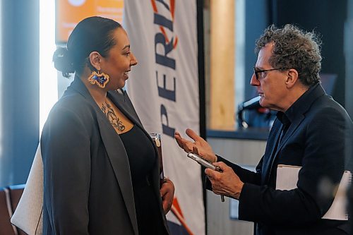 MIKE DEAL / FREE PRESS
Kyra Wilson, Grand Chief, Assembly of Manitoba Chiefs, interviewed by Free Press reporter, Martin Cash, during the grand opening of the newly expanded terminal at Perimeter Aviation, 626 Ferry Road, Thursday morning.
Reporter: Martin Cash
250320 - Thursday, March 20, 2025.