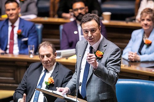 MIKAELA MACKENZIE / FREE PRESS
Finance minister Adrien Sala reads the budget speech in the legislative chamber at the Manitoba Legislative Building on Thursday, March 20, 2025.
For budget stories.
Winnipeg Free Press 2025