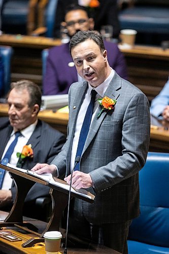 MIKAELA MACKENZIE / FREE PRESS
Finance minister Adrien Sala reads the budget speech in the legislative chamber at the Manitoba Legislative Building on Thursday, March 20, 2025.
For budget stories.
Winnipeg Free Press 2025