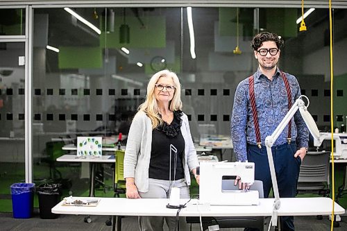MIKAELA MACKENZIE / FREE PRESS
Laurie Sodomlak (left) and Dominique Wightman, who volunteer as board members with the Friends of the Winnipeg Public Library, with the sewing machines (which the Friends provided funding for) in the IdeaMILL at the Millennium Library on Friday, March 21, 2025.
For Aaron story.
Winnipeg Free Press 2025