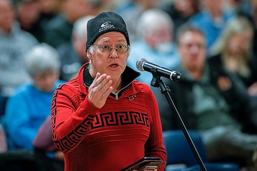 JOHN WOODS / FREE PRESS
Terry speaks at an information session for Indigenous led protected areas and federal 30x30 conservation targets in Arborg Tuesday, March 18, 2025. This event was hosted by three First nations that are working on a proposal for a protected area in the Fisher Bay area.
Reporter: julia-simone
