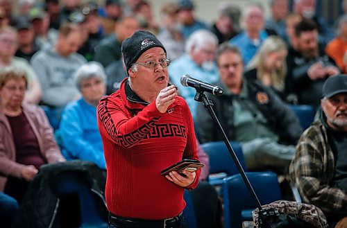 JOHN WOODS / FREE PRESS
Terry speaks at an information session for Indigenous led protected areas  and federal 30x30 conservation targets in Arborg Tuesday, March 18, 2025. This event was hosted by three First nations that are working on a proposal for a protected area in the Fisher Bay area.

Reporter: julia-simone