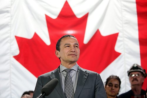 Manitoba Premier Wab Kinew pauses during an announcement of $10.7 million in added support for Manitoba producers at the Maple Leaf Foods plant in Brandon on Wednesday afternoon. (Matt Goerzen/The Brandon Sun)