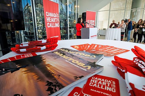 MIKE DEAL / FREE PRESS
Nellie Kennedy, Sport, Culture, Heritage and Tourism Minister announces that the provincial government is providing Travel Manitoba $4.5 million to showcase the province to the rest of Canada and encourage tourism to and within Manitoba, with 10 per cent earmarked for Indigenous Tourism Manitoba, during a press conference held to kick off National Tourism Week at Qaumajuq at the Winnipeg Art Gallery, Monday morning.
Reporter: Aaron Epp
250407 - Monday, April 07, 2025.