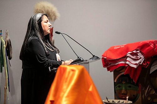 MIKAELA MACKENZIE / FREE PRESS
	

Stephanie Scott, executive director of the National Centre for Truth and Reconciliation (NCTR), speaks at an event announcing a gift of two million dollars from Canada Life and Power Corporation for the building of a permanent location for the NCTR on Tuesday, April 15, 2025. 

For Scott story.
Winnipeg Free Press 2025