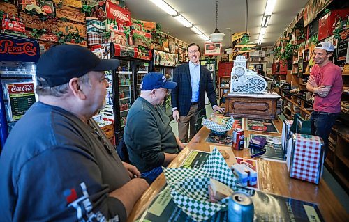 Ruth Bonneville / Free Press
Election Profile - Royden Brousseau
Photo of Royden Brousseau conservative candidate - as he shares some laughs with customers Edward Penhall (centre green) and Pat Wakshinski and Myer's Deli owner Harrison Steel while stopping in for a sandwich Tuesday.
Royden Brousseau is running to unseat Liberal incumbent Ben Carr in the Winnipeg South Central riding. Brousseau has made Myer's his weekly stop in-between campaign meetings, door-knocking and community events.
Reporter: Nicole Buffie
April 15th 2025