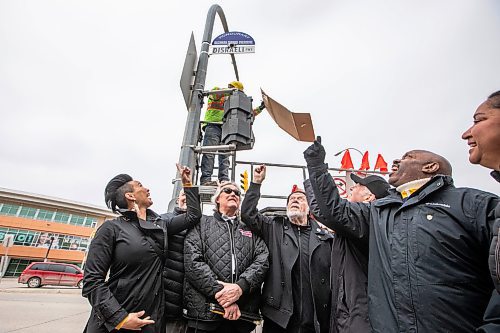 MIKAELA MACKENZIE / FREE PRESS
Councillor Vivian Santos (left), councillor Jason Schreyer, councillor Ross Eadie, Randy Bachman, Fred Turner, deputy mayor Marcus Chambers, and councillor Devi Sharma celebrate the honourary naming of a section of the Disraeli Bridge Roadway to Bachman-Turner Overdrive in Winnipeg on Friday, April 18, 2025.
For Erik story.
Winnipeg Free Press 2025