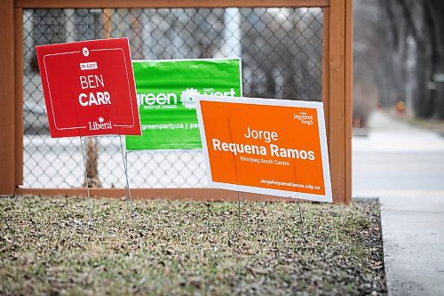 MIKAELA MACKENZIE / FREE PRESS
Lawn signs on Jessie Avenue at Stafford Street on Monday, April 21, 2025.
Winnipeg Free Press 2025
