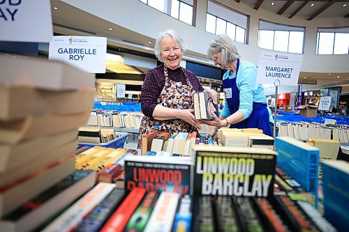 Ruth Bonneville  / Free Press 

ENT - book fair

Photo of  Carol Irving (dark purple) with fellow volunteer - Donna Paul as they assemble books in preparation for the annual book fair at St. Vital Centre Thursday.  

Carol Irving is the Children&#x2019;s Hospital Volunteer Coordinator for the annual Book Market that runs this weekend.  

See story on  (niece of one of the original Book Marketeers from 65 years ago)

Reporter: Conrad Sweatman

April 23rd,  2025