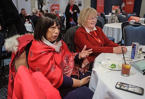 JOHN WOODS / FREE PRESS
Aruna Hall, left, and Berit Helgesen Liberal volunteers talk to reporter at the Doug Eyolfson campaign party Monday, April 28, 2025.
Reporter: malak