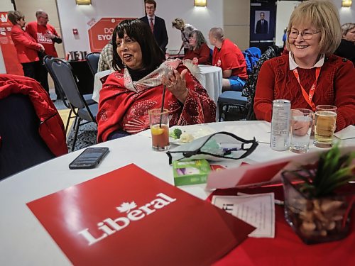 JOHN WOODS / FREE PRESS
Aruna Hall, left, and Berit Helgesen Liberal volunteers talk to reporter at the Doug Eyolfson campaign party Monday, April 28, 2025.
Reporter: malak