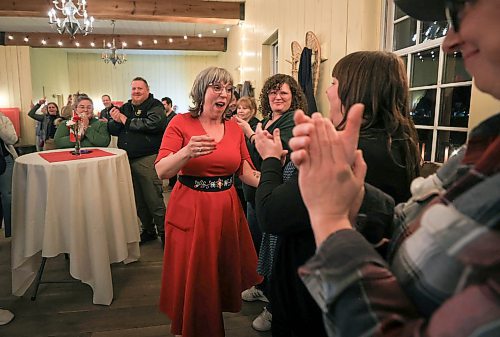 Ruth Bonneville  / Free Press 

Local - Election St. Boniface / St. Vital

Liberal candidte for St. Boniface / St. Vital riding Ginette Lavack celebrates her victory with constituents at Fort Gibralter  Monday. 

April 28th,  2025

