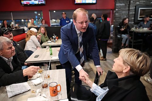 Newly elected Brandon-Souris Conservative candidate Grant Jackson greets supporters at his campaign party in Brandon on Monday evening. Jackson won applause at the previous week's all-candidates' debate for defying his party's advice and participating in the event. (Tim Smith/The Brandon Sun files)