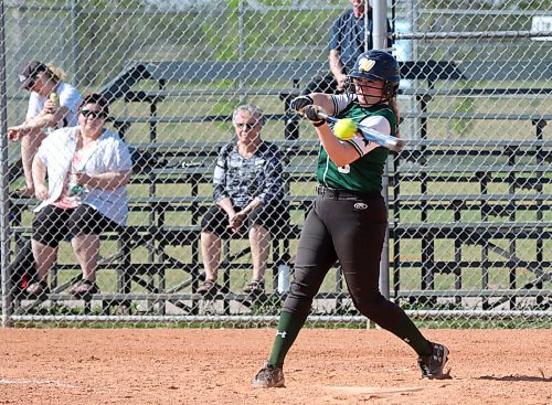 Cadence Gerry connects with a pitch. (Thomas Friesen/The Brandon Sun)