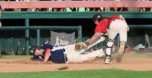 Westman Fire Protection Cubs catcher JT Martine applies a tag to base runner Brady Potter of the RFNOW Cardinals after a couple of runs had already scored on a long hit during Game 1 of the Andrew Agencies Senior AA Baseball League final at Andrews Field last August. The Cubs are no more and the Cardinals and Young Guns have joined the South West Baseball League in a major shakeup that saw the Andrew Agencies Senior AA Baseball League fold. (Perry Bergson/The Brandon Sun)
Aug. 7, 2024