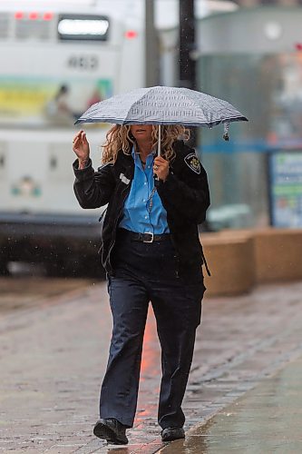 MIKE DEAL / FREE PRESS
Pedestrians battle the wind and the rain while making their way along Portage Avenue Friday morning.
Standup
250516 - Friday, May 16, 2025.