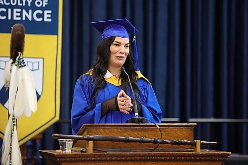 Faculty of Arts valedictorian Renata Truelove gives a speech that resonated with many students navigating uncertainty. Photos: Abiola Odutola/The Brandon Sun
